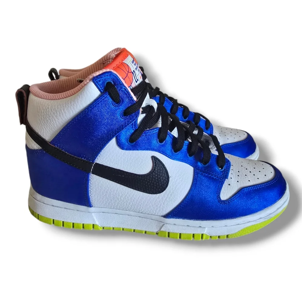 NIKE Women's Dunk High Blue Satin & Leather Sneakers - Picture 5 of 16
